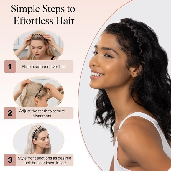 Women's Black/tort Non Slip Fashion Slicked Back Style Comfortable Comb Headband - Picture 7 of 8